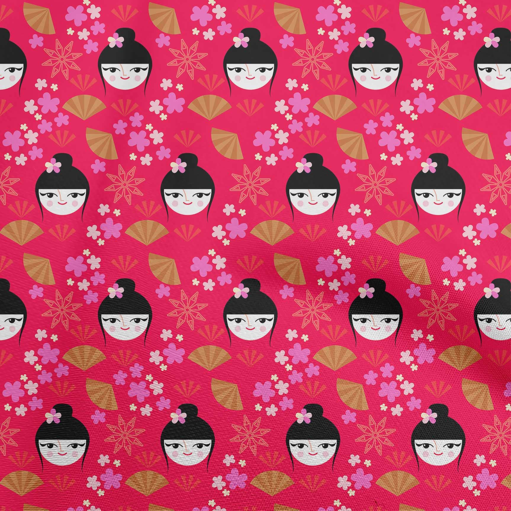 oneOone Viscose Jersey Pink Asian Fan Print Fabric by The Yard - 60 Inch Wide Soft Draping Material for Japanese Style Dresses, Kimonos & Summer Apparel