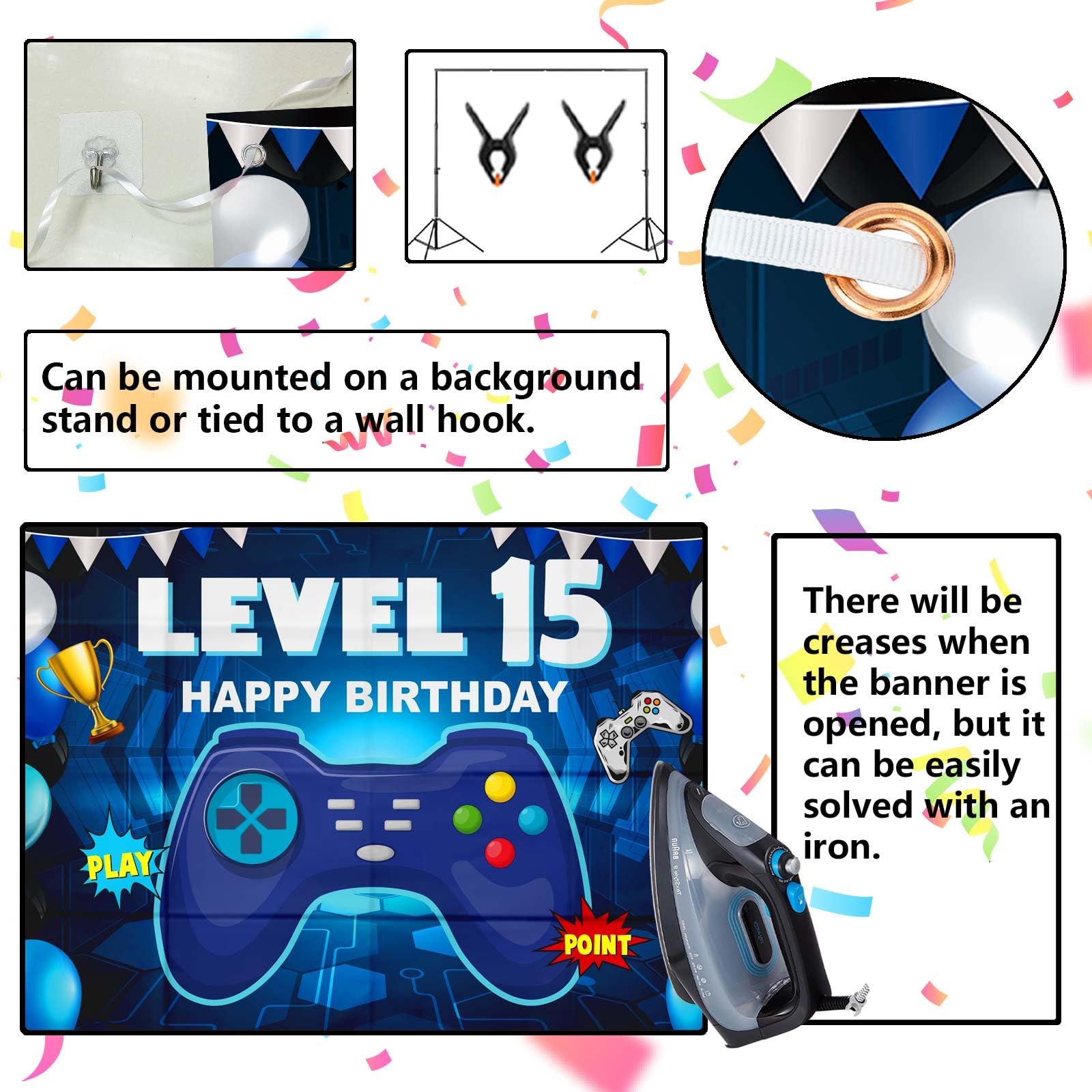 Happy 15th Birthday Level Up Banner - Video Game Themed Backdrop for Boys & Girls 15th Birthday Party Decorations | Perfect for Gaming Theme Parties, Teen Celebrations & Milestone Birthday Backgrounds