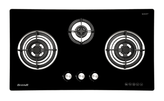 Brandt TG2293BBL 3 Burner Gas Stove Top - High Efficiency Stainless Steel Cooktop for Home Kitchen | Perfect for Boiling, Frying & Simmering