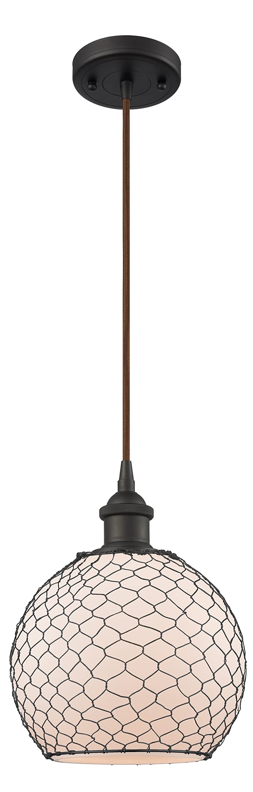 Farmhouse Chicken Wire Mini Pendant Light - Oil Rubbed Bronze Finish - 1-Light Hanging Fixture - Ballston Collection - Perfect for Kitchen Island, Dining Room or Entryway Lighting