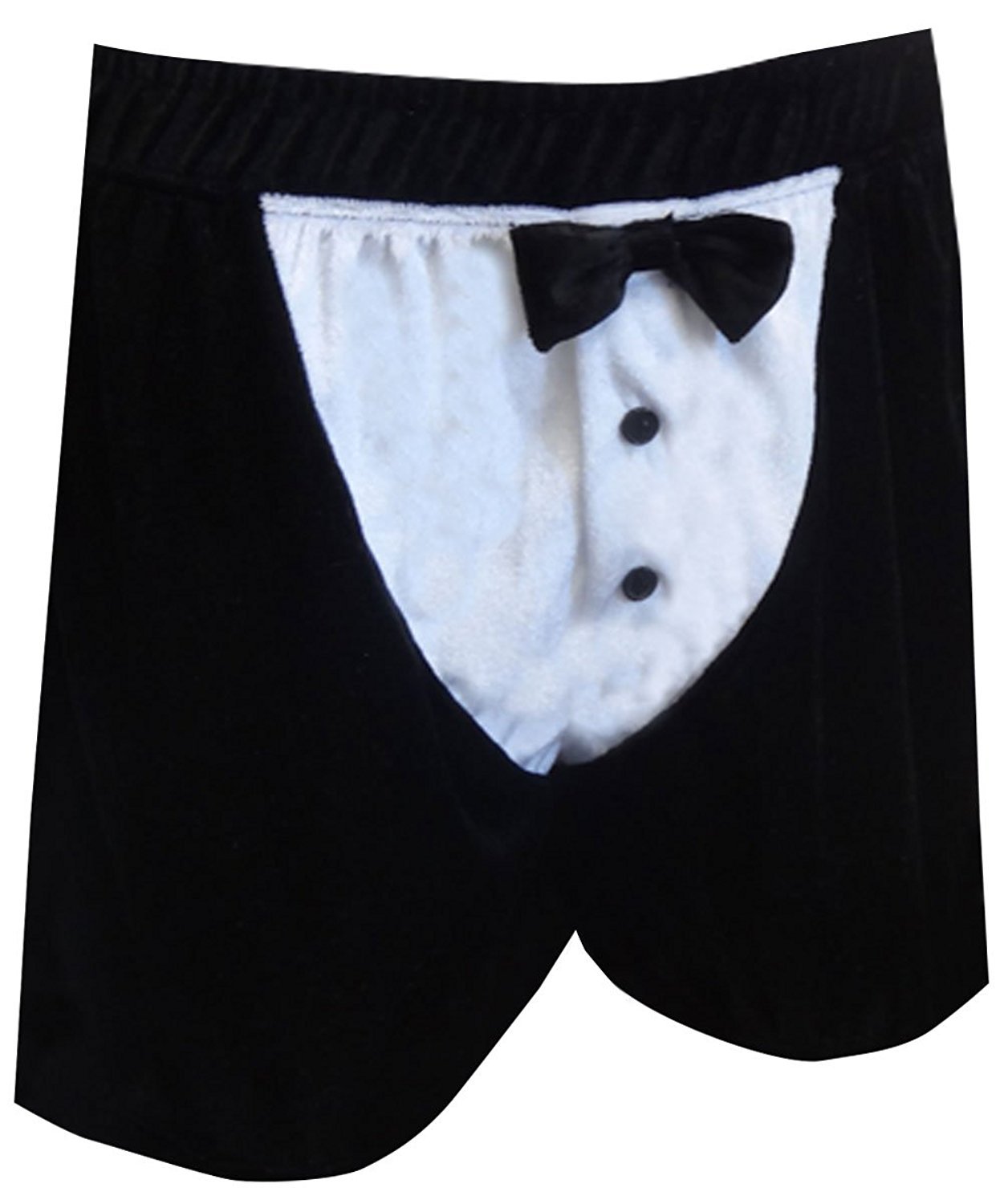 Mad Engine Men's Tuxedo Look Black Velour Boxer Shorts - Soft Lounge Underwear for Sleep, Relaxation & Gifts - Comfortable Elastic Waist Briefs for Everyday Wear