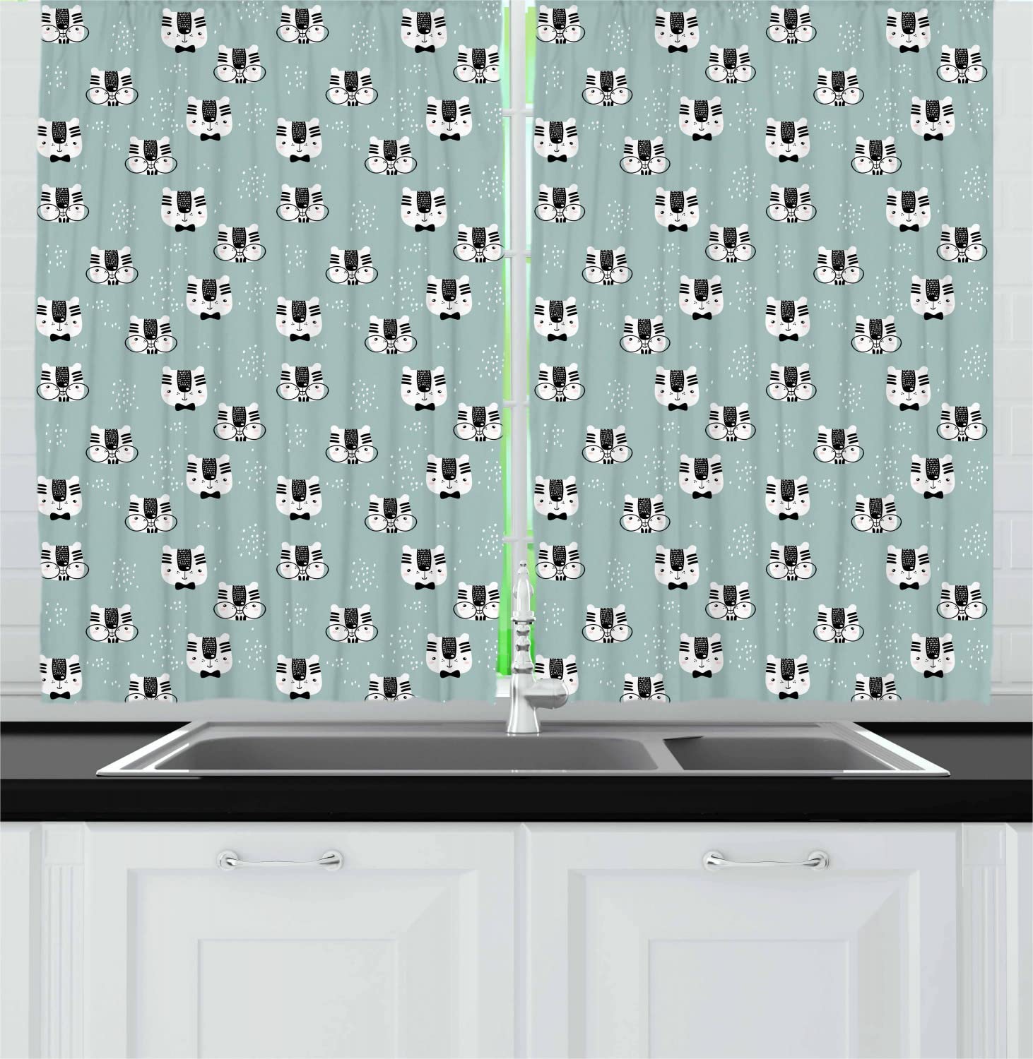 Ambesonne Cat Themed Kitchen Curtains - 55