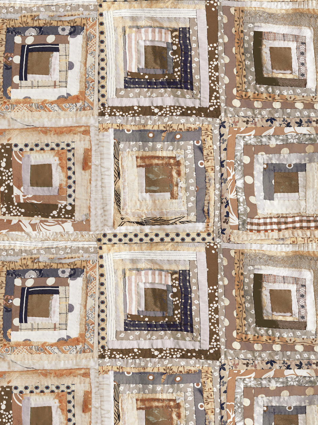 Chris Benz Log Cabin Quilt Wallpaper - Neutral Tones for Rustic Home Decor & Cozy Cabin Interiors