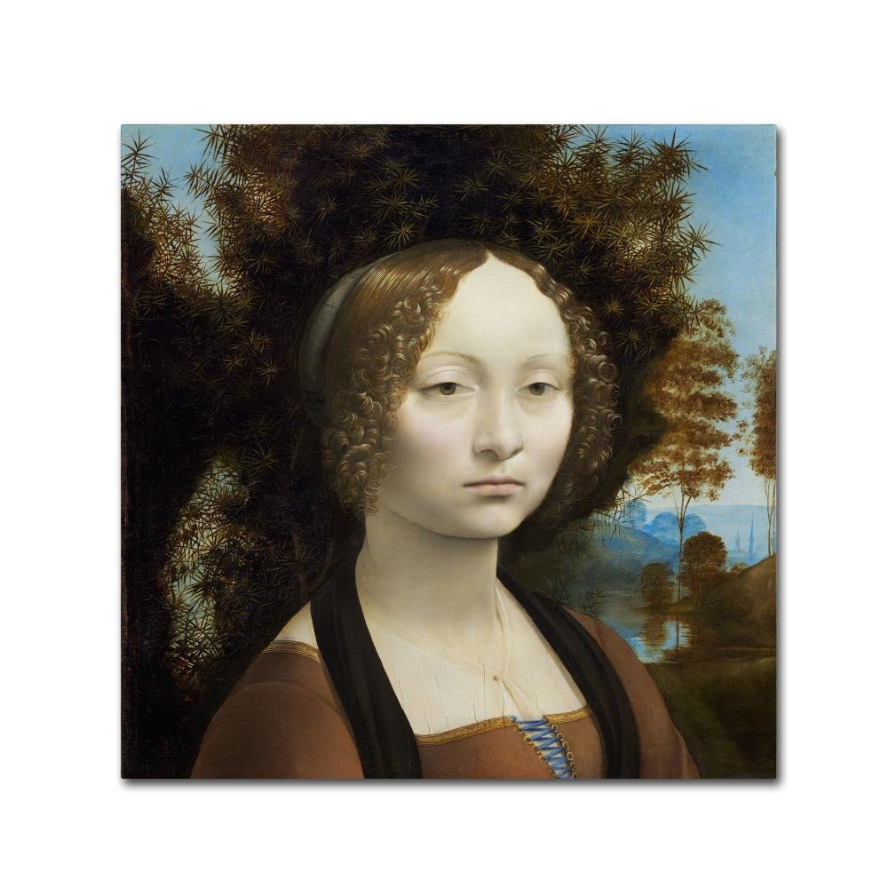 Trademark Fine Art Ginevra De Benci Framed Canvas Wall Art Print - 18x18 Inches - Renaissance Portrait Home Decor for Living Room, Bedroom & Office