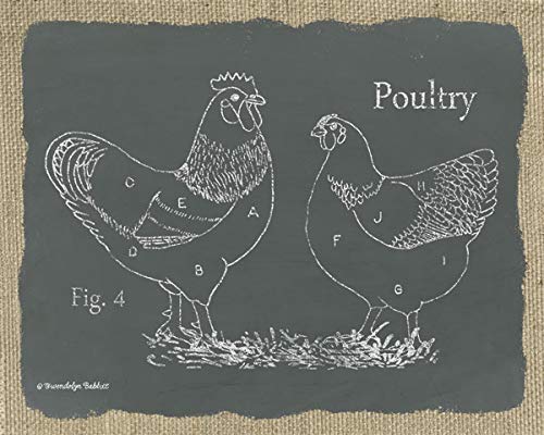 Farm Animal Wall Art - 4pc 10x8in Black Framed Chalkboard Prints for Kitchen Decor