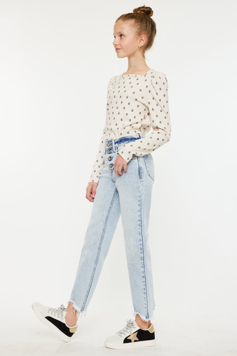 Maggy High Rise Kids Cropped Straight Jeans - Comfortable Stretch Denim Pants for Girls, Perfect for School, Playdates & Casual Outings