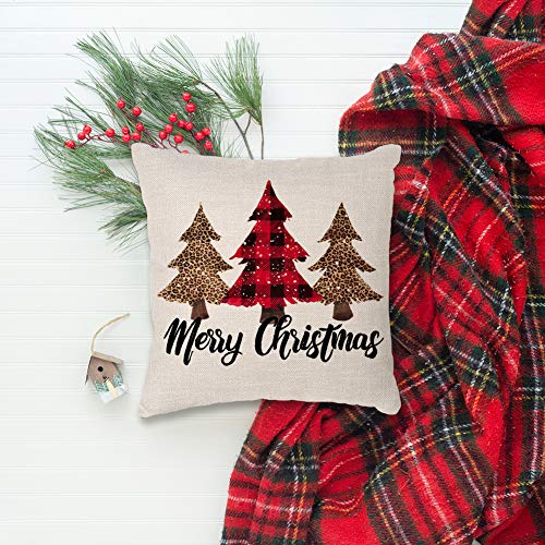 Festive Buffalo Plaid Christmas Pillow Covers Set of 4 - 18x18 Inch Holiday Decor with Santa, Truck, Tree & Gnome Designs - Perfect for Living Room Sofa, Bedroom Decor and Cozy Farmhouse Christmas Style