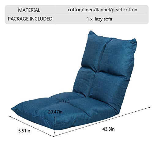 Adjustable Memory Foam Floor Chair - Foldable Gaming Sofa Chair with Backrest, Single Lazy Recliner for Adults (Gray/Blue Eight Grid) - Perfect for Gaming, Reading, Meditation & Small Space Living