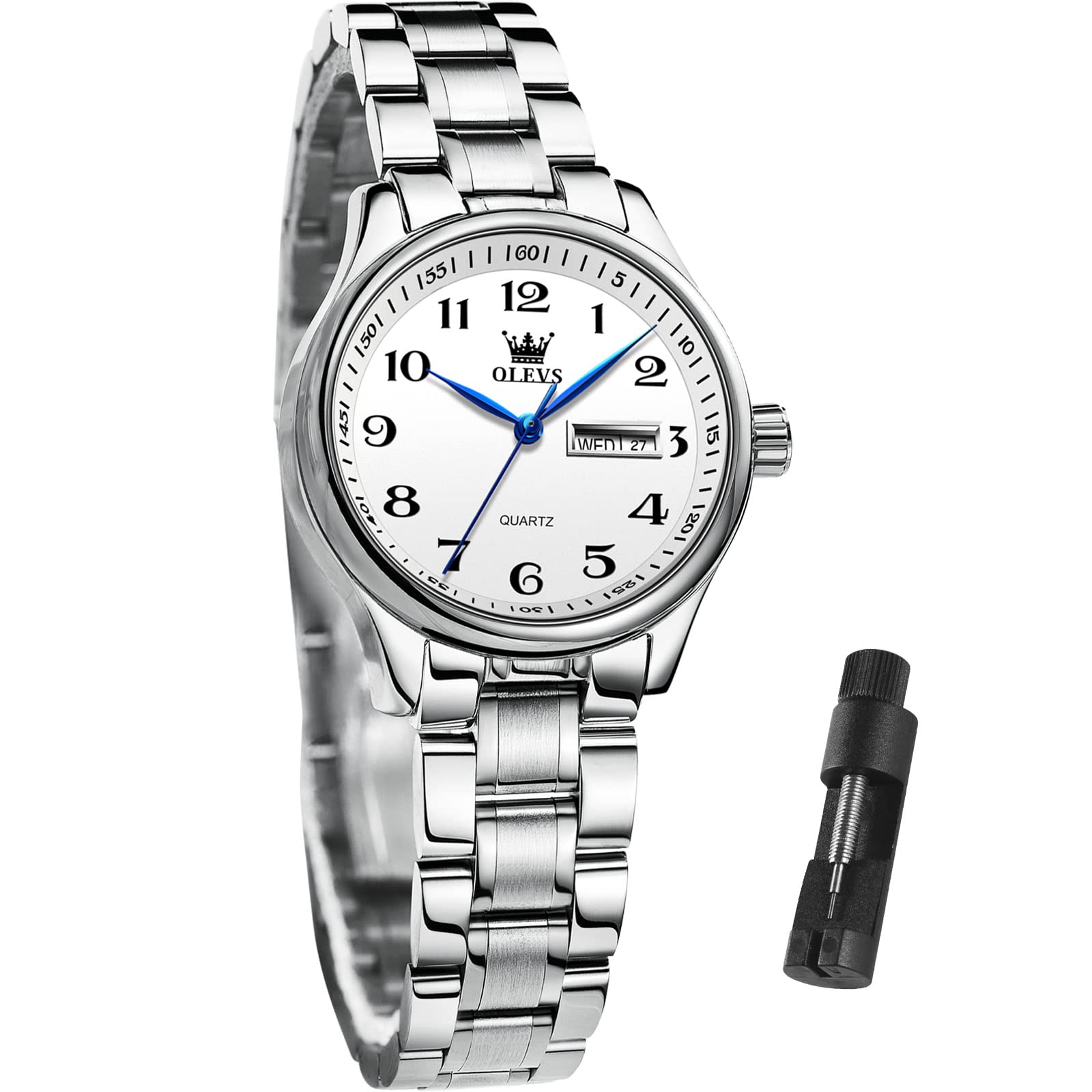 Elegant Business Women's Watch - Silver & Gold Stainless Steel Roman Numeral Dial with Luminous Hands - Small Face Waterproof Ladies Watch for Office & Formal Occasions - Perfect Gift for Professional Women