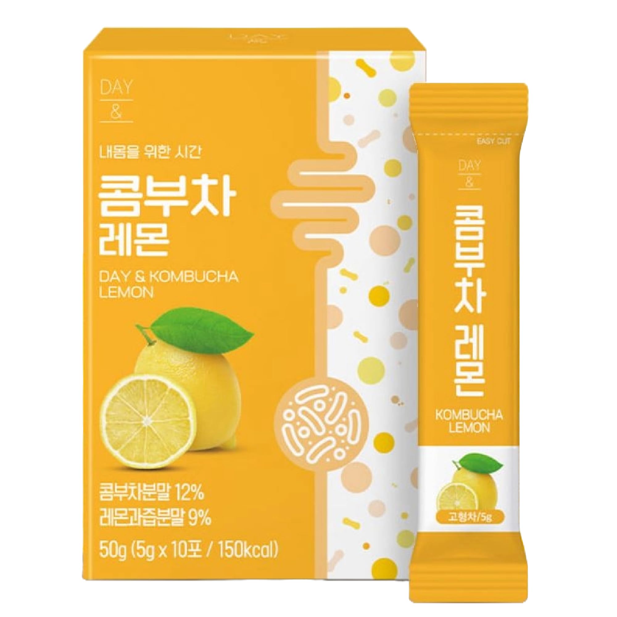 Organic Kombucha Powder Tea Pack - Korean Healthy Fermented Drink with Probiotics & Prebiotics, Zero Sugar, Sparkling Lemon Flavor (10 Sticks) - Perfect for Gut Health, Weight Loss & Detox Drinks