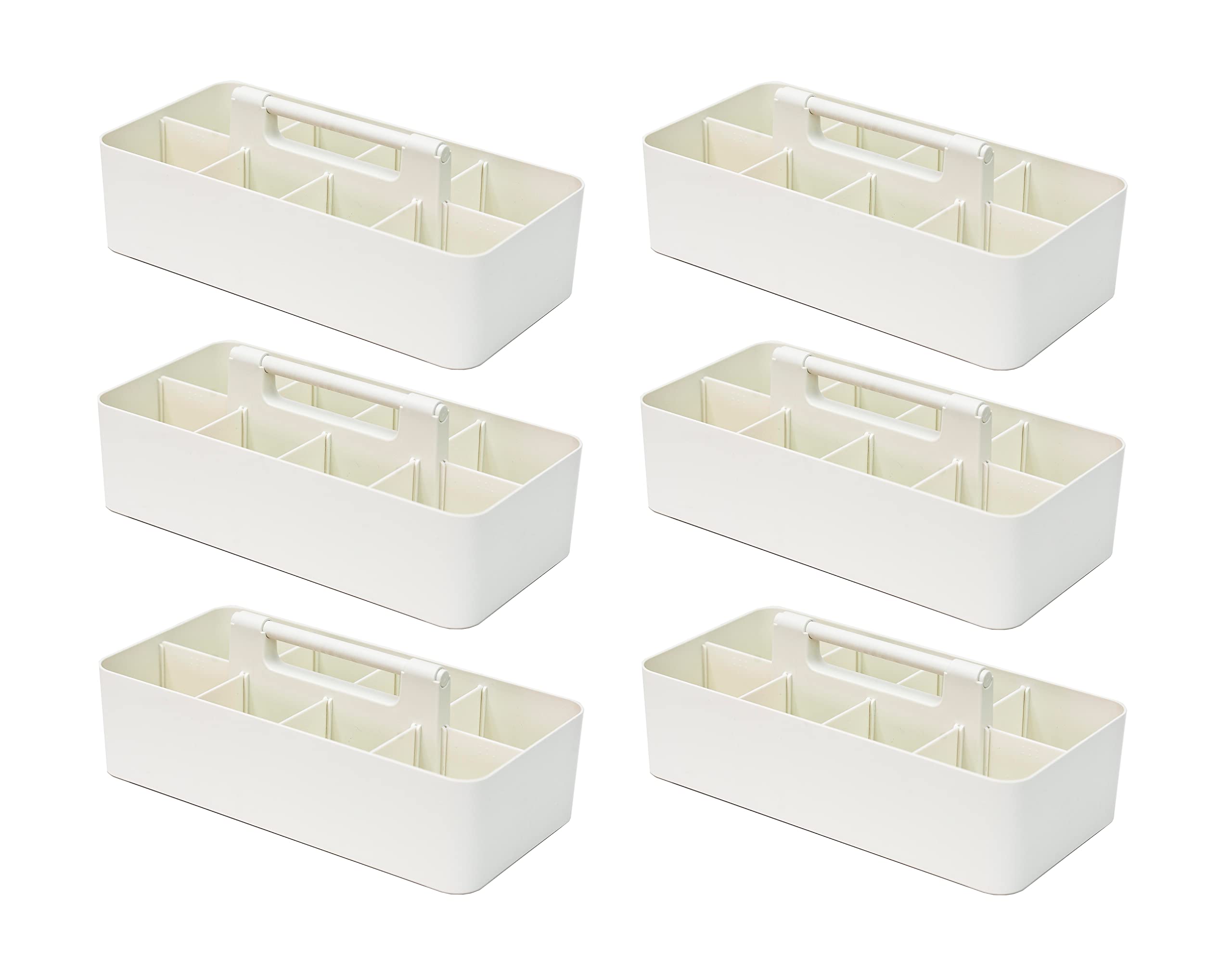 Large Portable Caddy with DIY Dividers - 8 Compartment Storage Organizer for School, Office & Home Supplies | Modern Handle Basket for Business Organization | Made in USA (6 Pack, Ivory) | Perfect for Classroom, Craft Room & Office Desk Storage