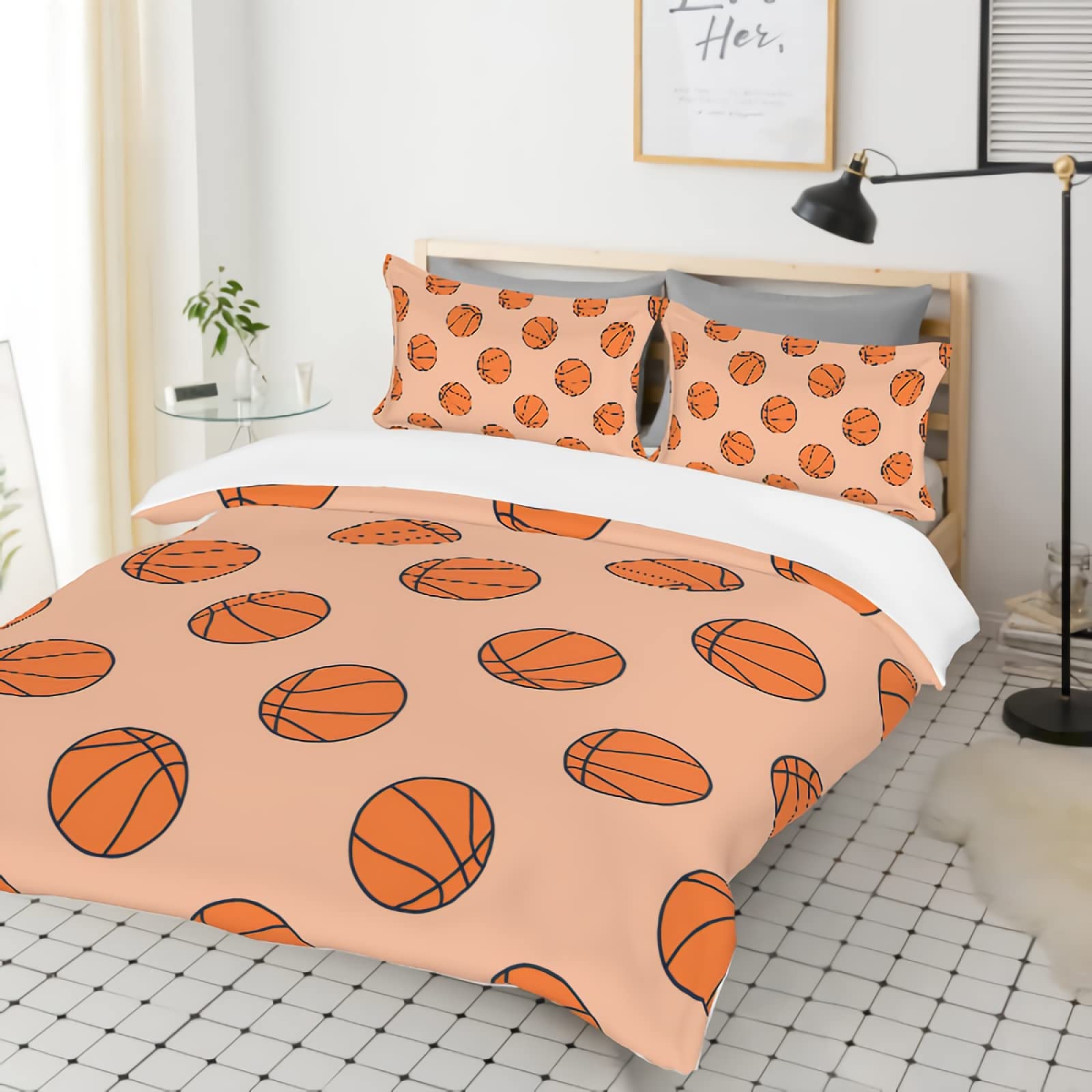 GREDBH Basketball Bedding Set - Twin Size Microfiber Duvet Cover with 2 Pillowcases | Sports Theme for Boys, Teens & Adults | Perfect for Kids' Rooms, Dorm Decor & Basketball Fans