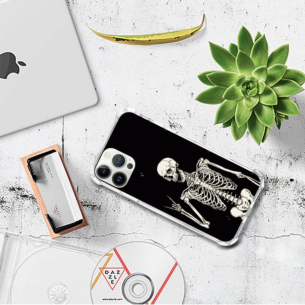 Skull Design iPhone 13 Pro Case - Soft TPU Clear Heavy Duty Protective Cover with Rock & Roll Skeleton Print | Wireless Charging Compatible | Perfect for Music Lovers & Halloween Costumes