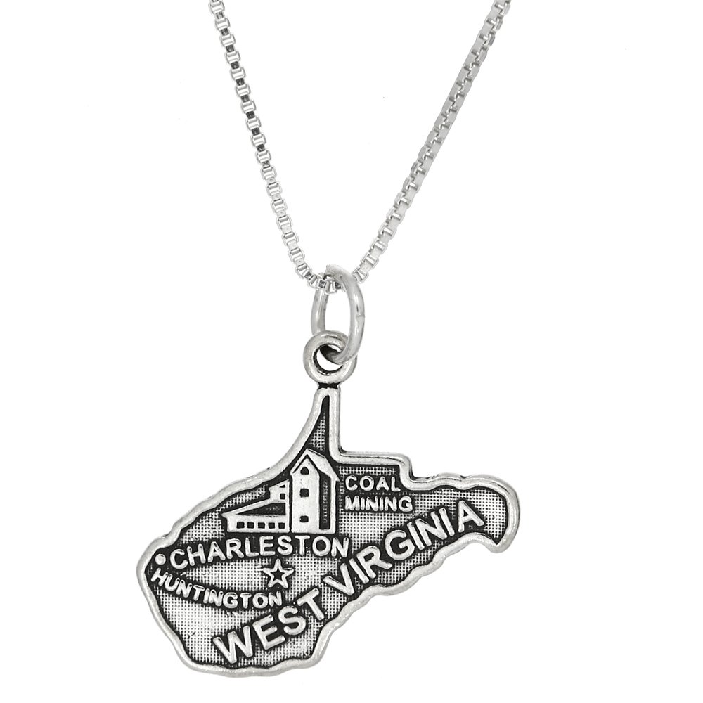 Sterling Silver WV Map Charm Necklace for Travel Gifts