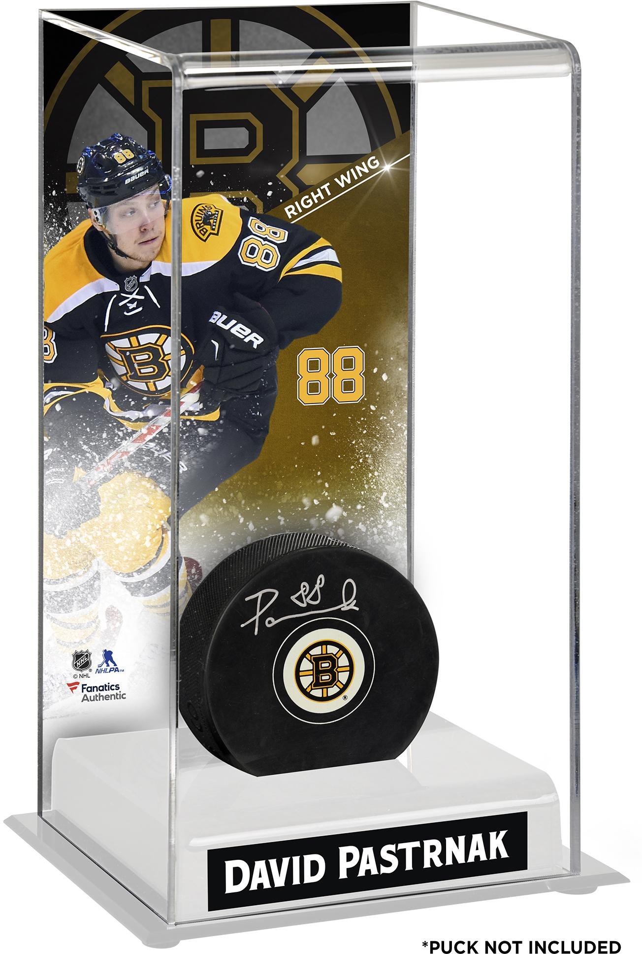 David Pastrnak Boston Bruins Deluxe Tall Hockey Puck Display Case - Fanatics Authentic Certified Collectible - Free Standing Puck Holder for Home, Office & Man Cave Decor