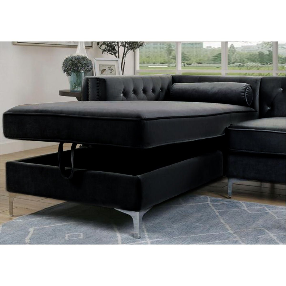 Celeste Black 2-Piece Sectional Sofa with Left Side Storage Chaise - Modern L-Shaped Couch for Living Room, Family Room & Small Spaces