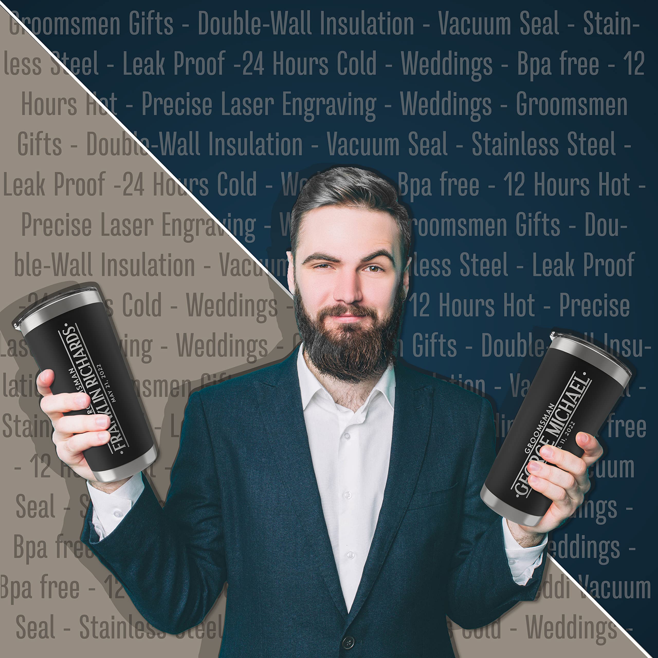 Personalized Stainless Steel Tumblers for Groomsmen - Set of 6 Engraved Cups with Custom Names & Titles, 20oz/30oz Double Wall Insulated, 3 Color Options - Perfect for Wedding Party Gifts, Bachelor Parties & Bridal Showers
