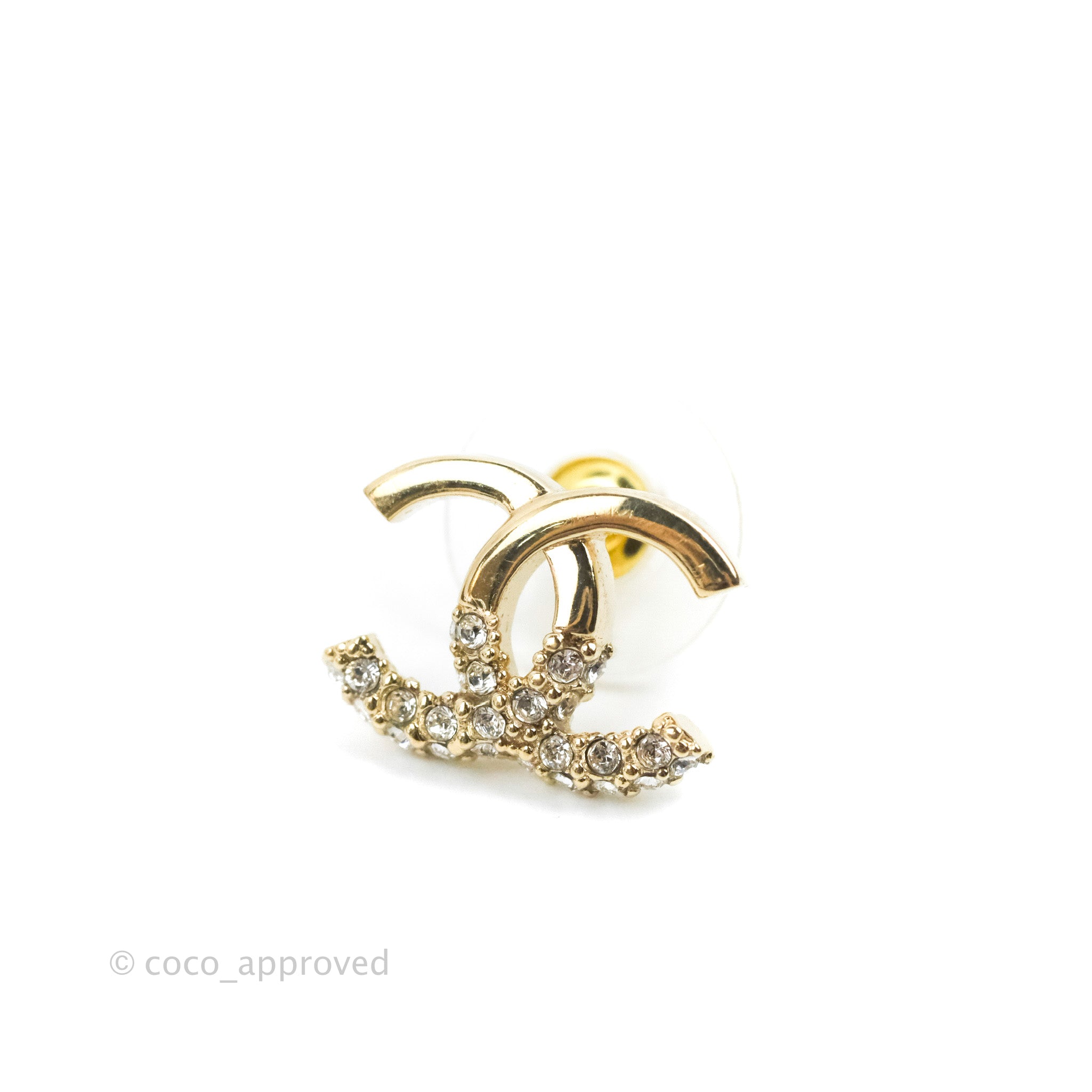 Chanel CC Crystal Stud Earrings 22K Gold Tone - Elegant Jewelry for Women, Perfect for Parties, Weddings & Special Occasions