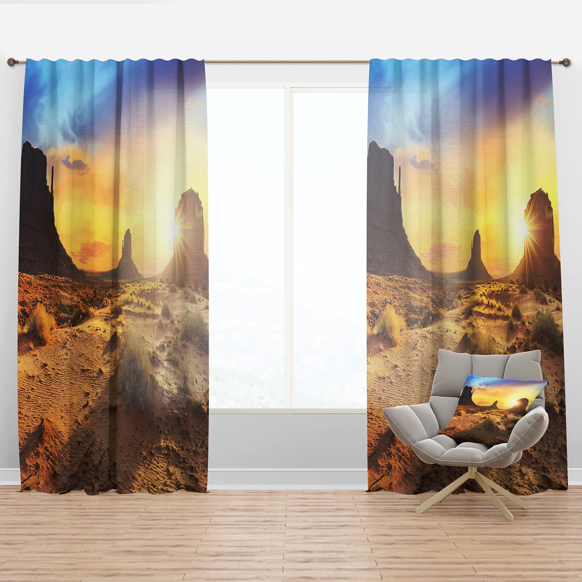 DesignQ Thermal Insulated Blackout Curtains - Monument Valley Landscape Print - 52x108 Inch Single Panel for Bedroom & Living Room - Noise Reducing & Energy Saving Window Drapes for Home Decor