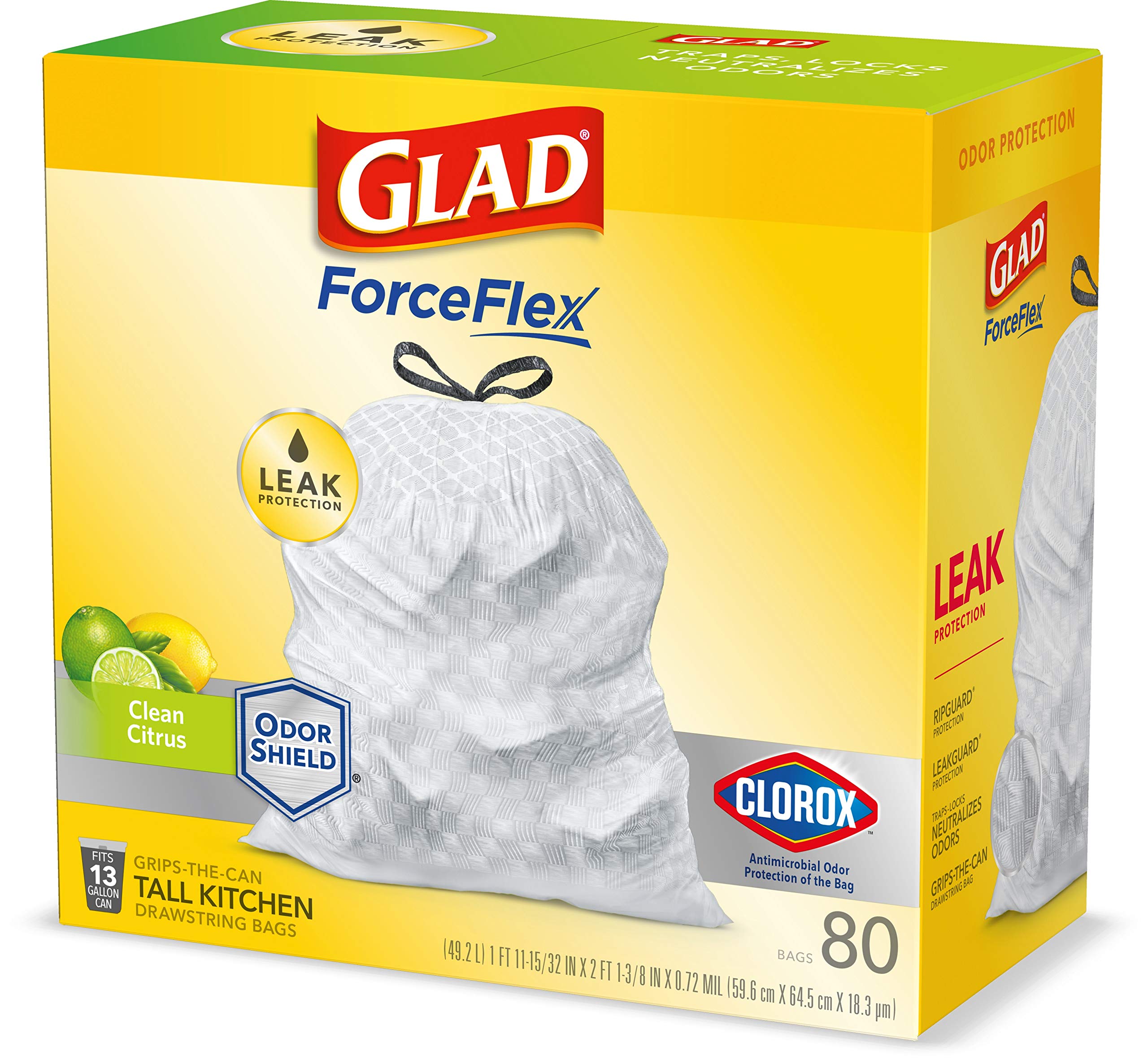 Glad Citrus Scented Trash Bags - 80 Count Heavy Duty Kitchen Garbage Bags for Home & Office Waste Disposal