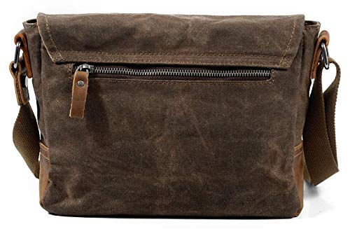 Men's Vintage Waxed Canvas Leather Messenger Bag - 10 Inch Waterproof Crossbody Shoulder Bag for Work, Travel & Everyday Use