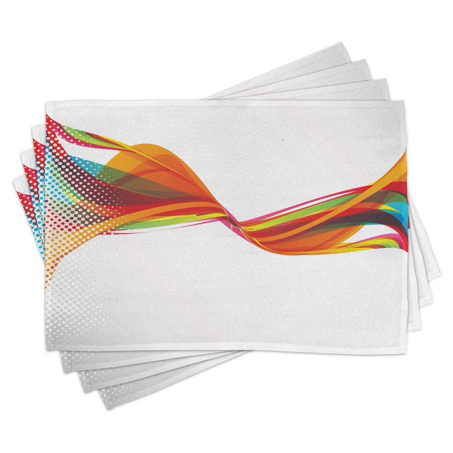 Ambesonne Abstract Place Mats Set of 4 - Rainbow Curved Wave Smoke Design with Pixel Art Print, Washable Fabric Placemats for Dining Room & Kitchen Table Decor - Perfect for Dinner Parties, Holiday Gatherings & Everyday Use