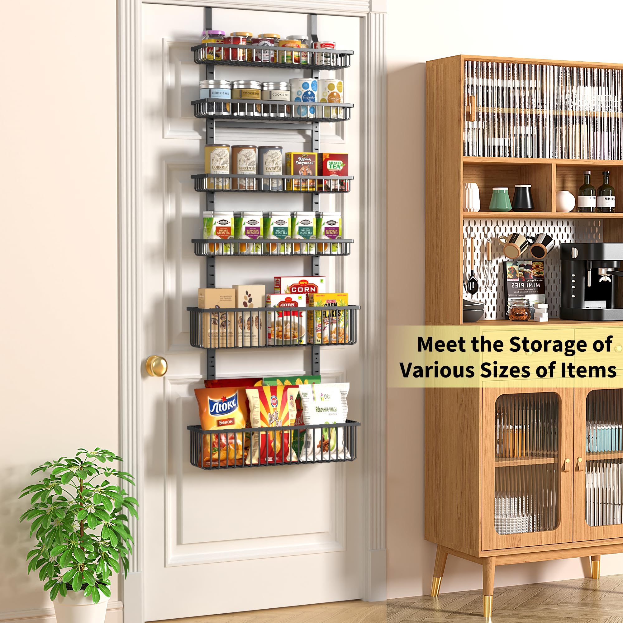Moforoco 6-Tier Over The Door Pantry Organizer - Space Saving Hanging Storage Basket for Spices, Seasonings & Kitchen Essentials - Perfect for Pantry, Bathroom, Laundry Room & Closet Organization