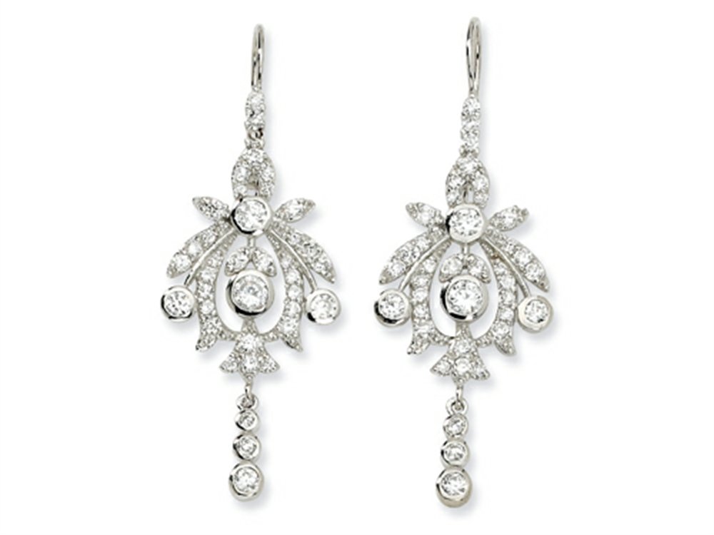 925 Sterling Silver CZ Chandelier French Wire Earrings for Women - Elegant Dangle Drop Earrings for Party, Wedding & Evening Events