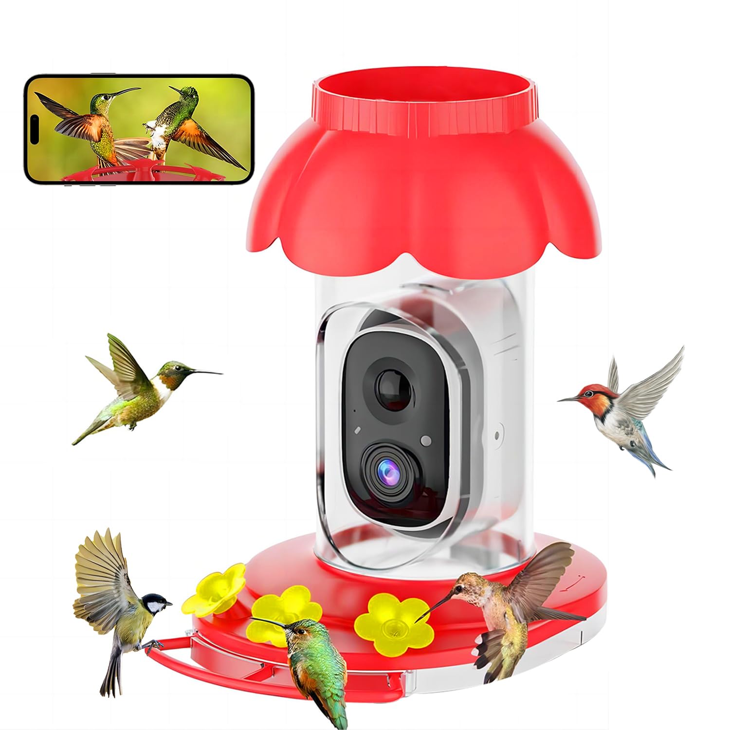 Smart Hummingbird Feeder with Wireless AI Camera - Outdoor Bird Feeder with Motion Detection & Auto Video Capture - Perfect Gift for Bird Lovers - Watch Live & Record Bird Activities in Your Garden