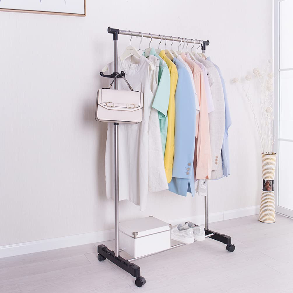 BAOYOUNI Adjustable Rolling Coat Rack with Wheels - Heavy Duty Metal Garment Rack for Clothes, Hats, Purses & Accessories - Mobile Clothing Organizer & Display Stand (Black) - Perfect for Retail Stores, Boutiques, Bedrooms & Closet Organization
