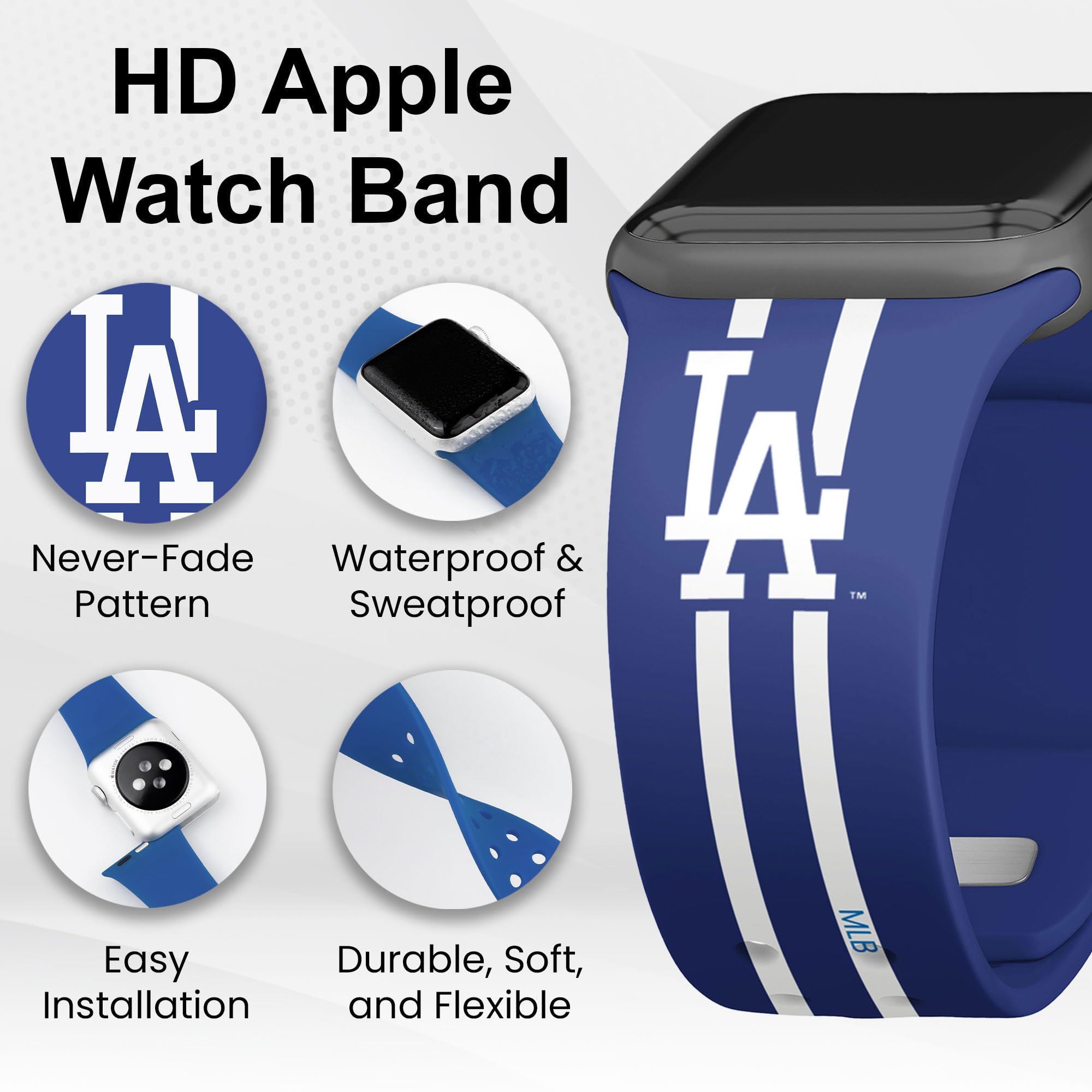Los Angeles Dodgers HD Watch Band for Apple Watch - Compatible with All Series, Sporty & Stylish Design for Baseball Fans - Perfect for Game Day, Workouts, and Everyday Wear