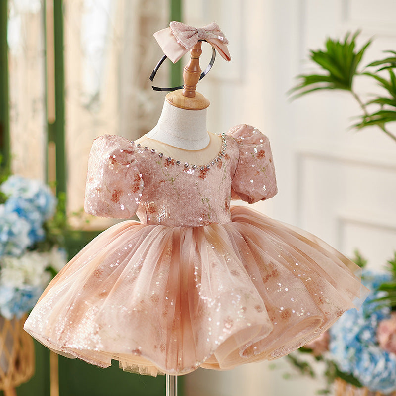 Adorable Baby Girls Butterfly Sleeve Floral Puff Princess Dress - Toddler Party Gown for Birthday, Photo Shoot & Special Occasions