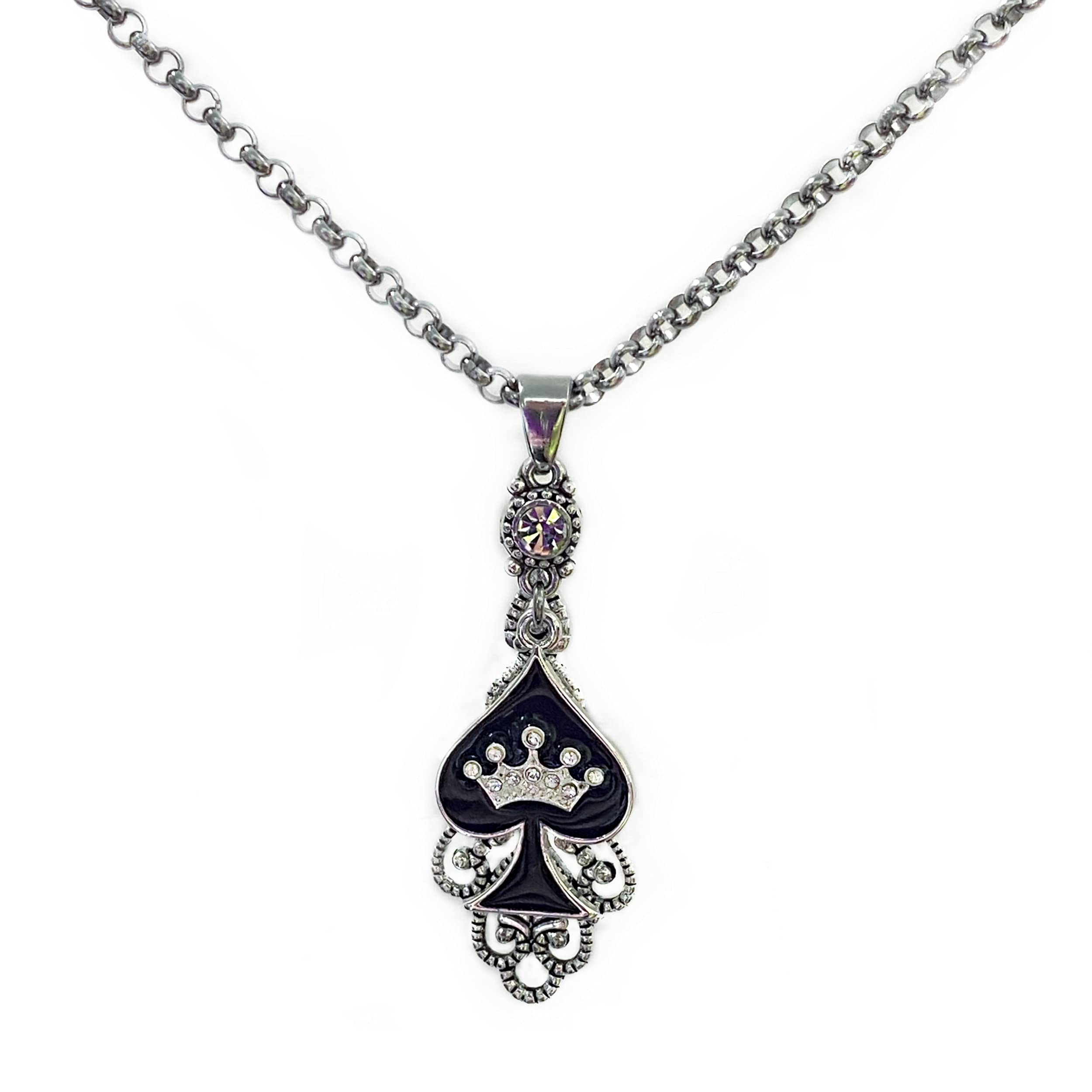 QOS Rhinestone Spade Pendant Necklace - Elegant Jewelry for Hotwife, Queen of Spades, Vixen - Perfect for Swinger Parties, Date Nights & Lifestyle Accessories
