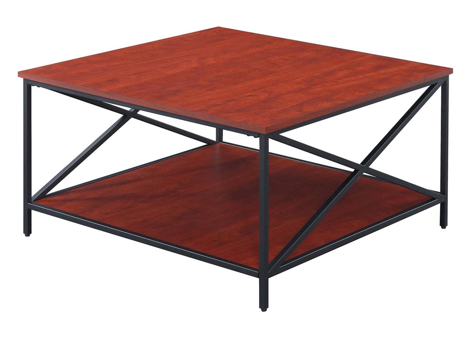 Convenience Concepts Tucson Metal Square Coffee Table - Cherry & Black Finish - Modern Living Room Furniture for Small Spaces & Apartments