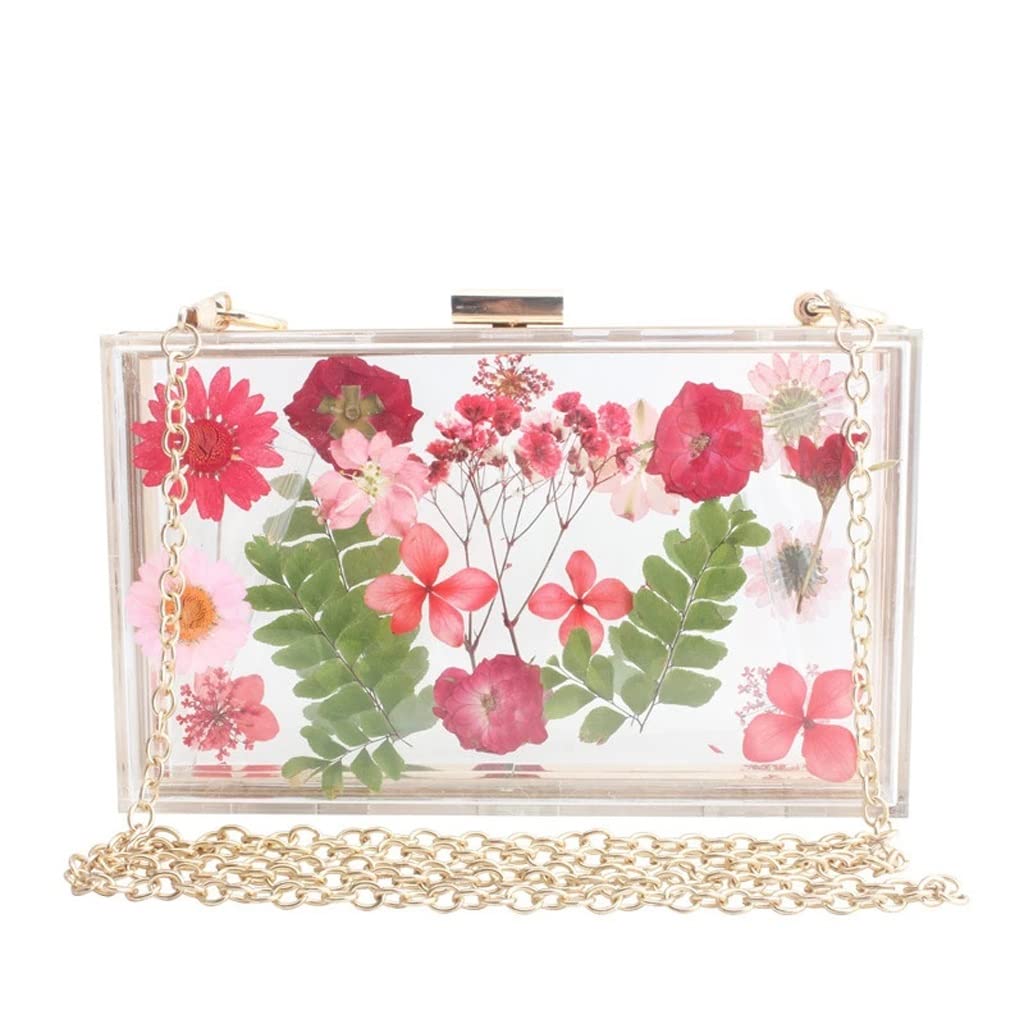 KJHD Clear Acrylic Flower Clutch Purse for Women - Elegant Shoulder Bag for Banquet, Dinner Party, Wedding & Formal Events (One Size, Color A)