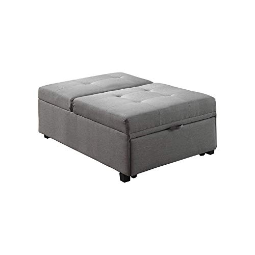 Furniture of America Lilian Contemporary Fabric Futon Ottoman in Gray - Modern Sleeper Sofa for Small Spaces, Living Room & Guest Room