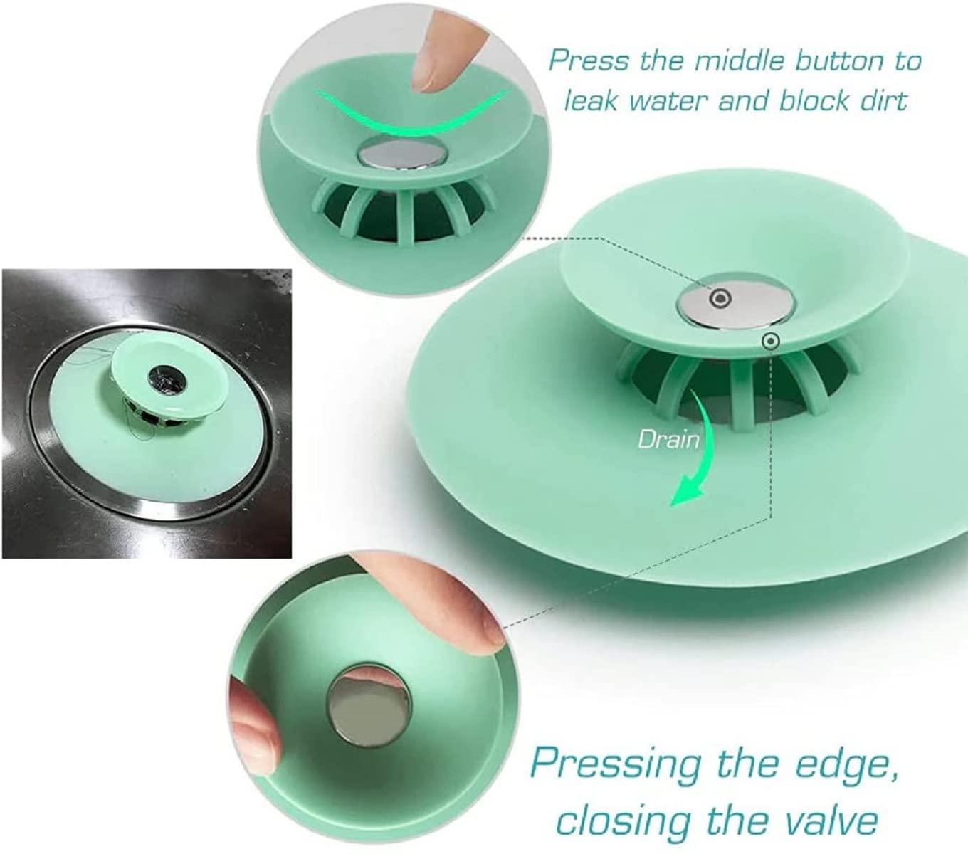 **HENIJ Silicone Sink Stopper & Drain Cover - Hair Catcher for Bathroom, Kitchen, Laundry, and Floor - Durable, Non-Slip, Easy to Clean (4-Pack, Random Colors) - Perfect for Preventing Clogs & Keeping Drains Clean**