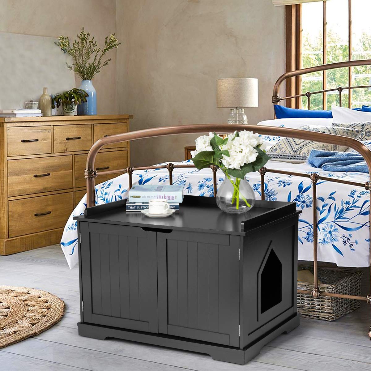 Wooden Cat Litter Box Enclosure - Hidden Litter Box Furniture with Door & Removable Divider, Cat Washroom Bench Cabinet for Home Decor | Perfect for Small Spaces & Multi-Cat Households