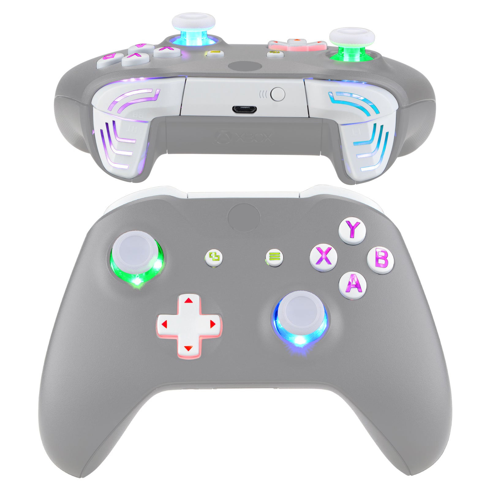 ExtremeRate White Multi-Color LED Illuminated D-Pad, Thumbsticks & ABXY Buttons with Classic Symbols - DTF 2.0 LED Kit for Xbox One S/X Controller (Controller Not Included) - Perfect for Gaming in Dark Rooms & Custom Controller Mods