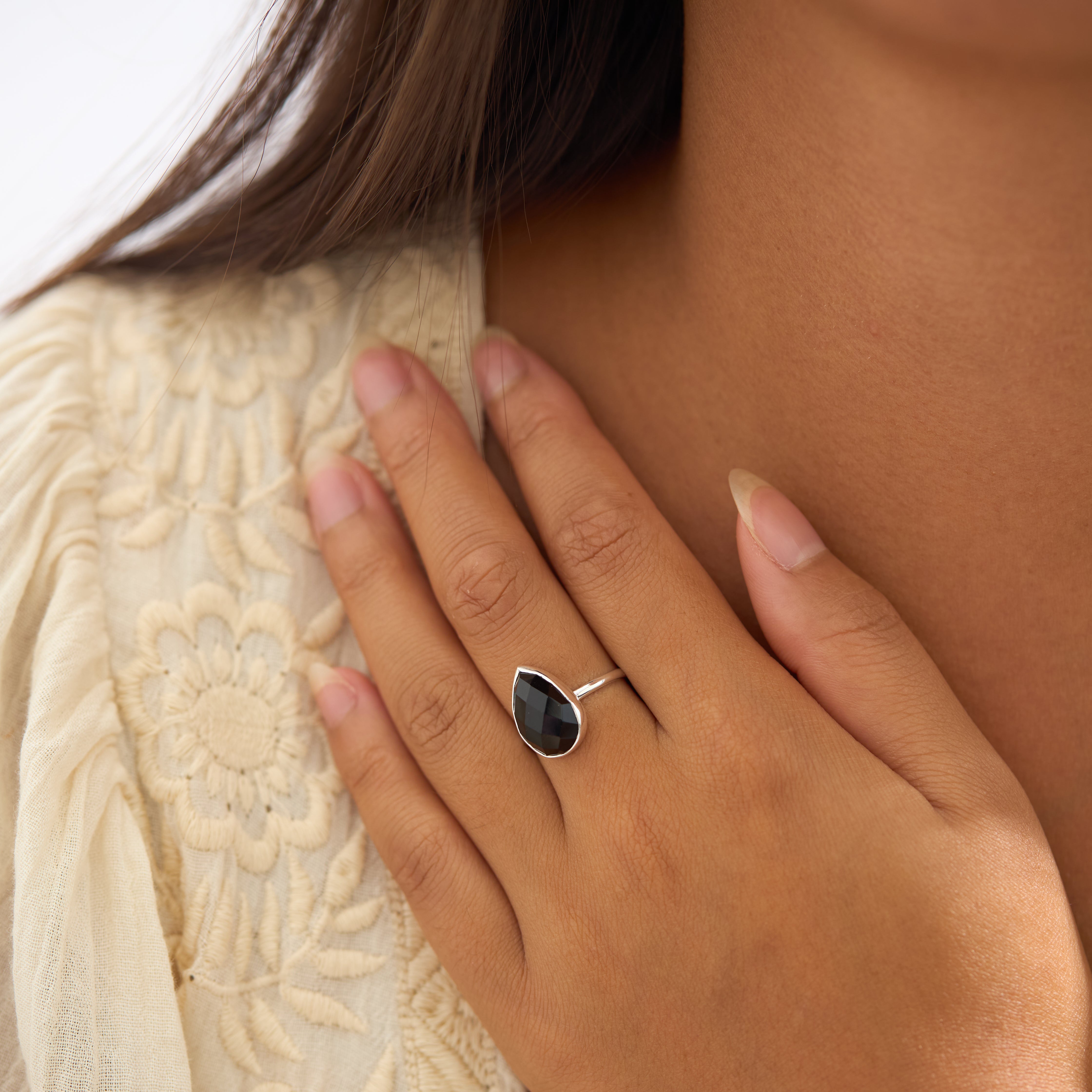 Freesia Onyx Silver Ring for Women - Elegant Black Onyx Stone Jewelry Gift for Her, Perfect for Weddings, Parties & Everyday Wear