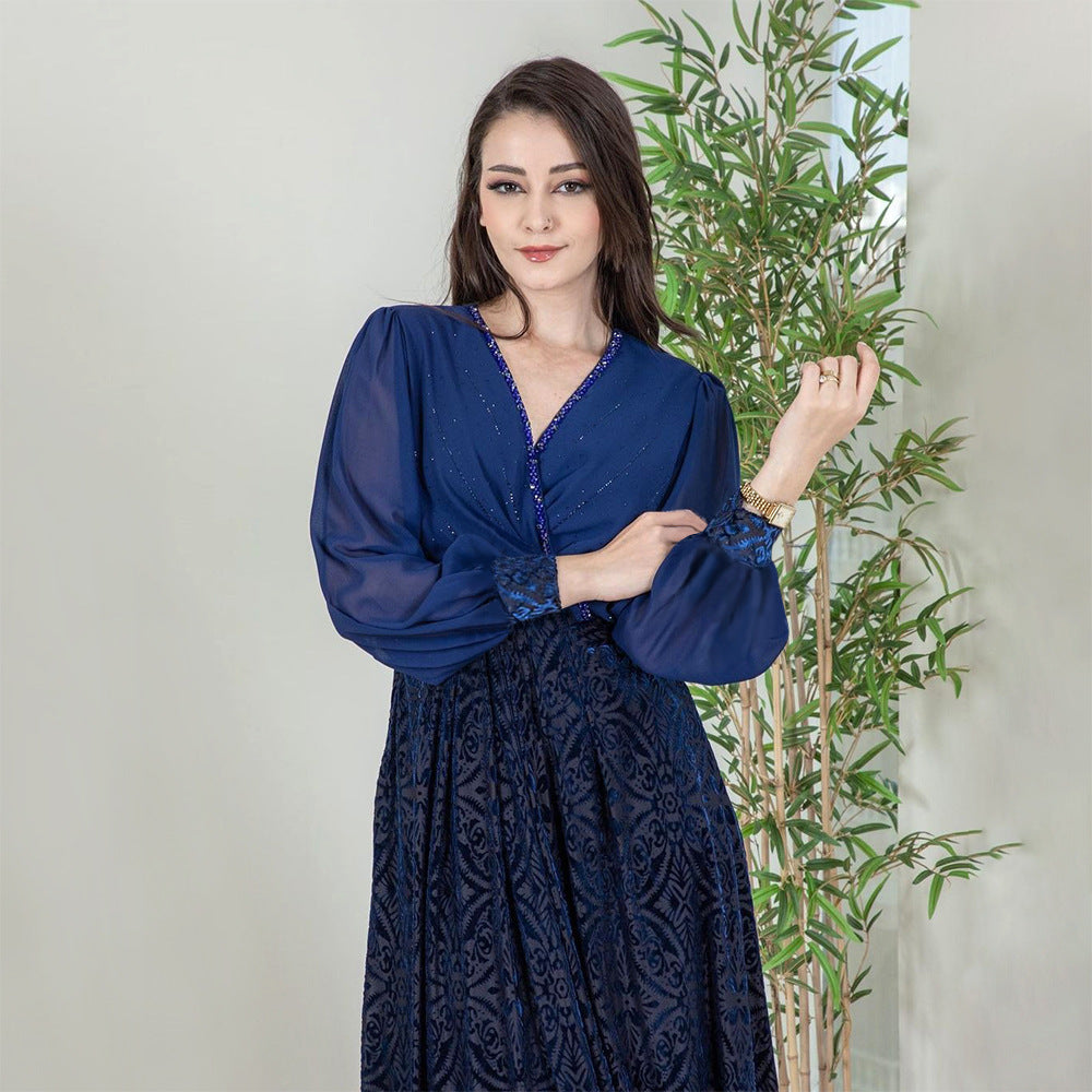 Elegant Women's Chiffon Dress with Hot Diamond Design - Perfect for Cocktail Parties, Evening Events & Special Occasions