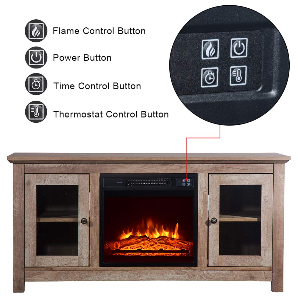 Electric Fireplace TV Stand with Remote Control - 47 Inch Entertainment Center with Overheat Protection & Storage, Log Cyan - Perfect for Living Room, Bedroom & Home Theater Setup
