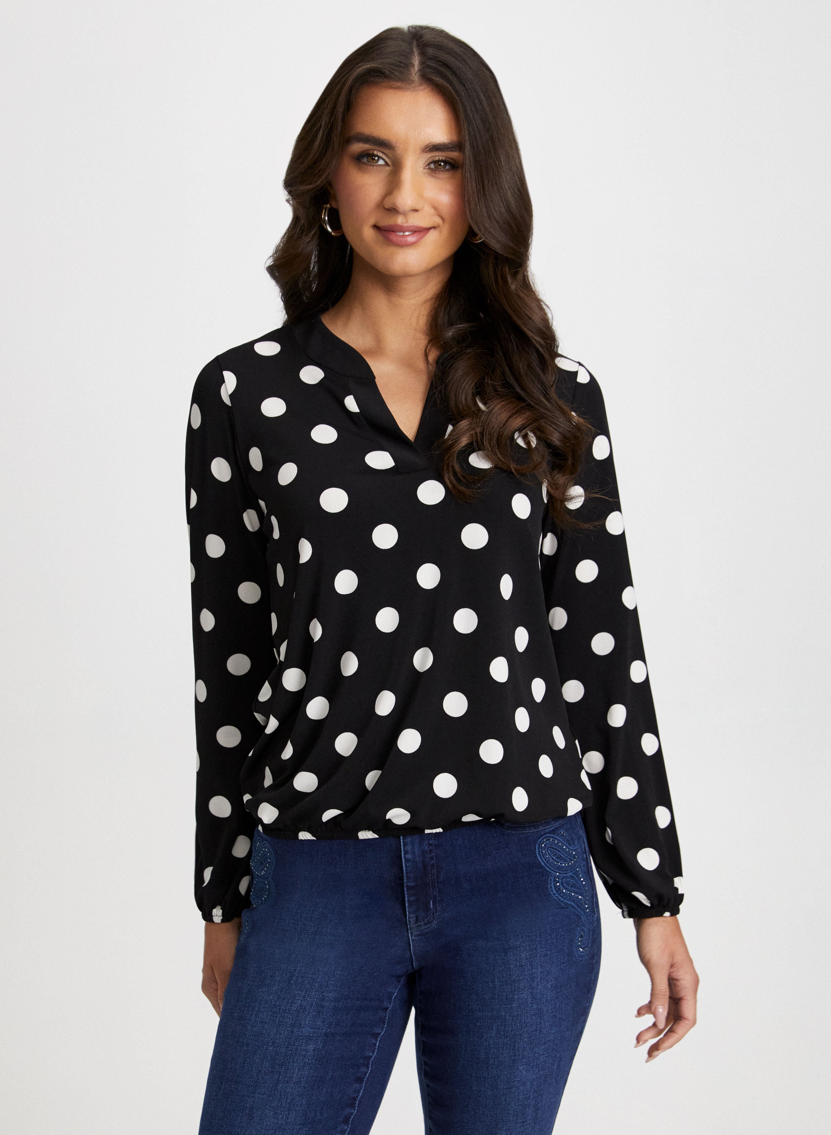 Dot Motif Split Neck Top - Stylish Women's Blouse for Casual & Party Wear | Trendy Floral Print Summer Tops for Outfits & Date Nights