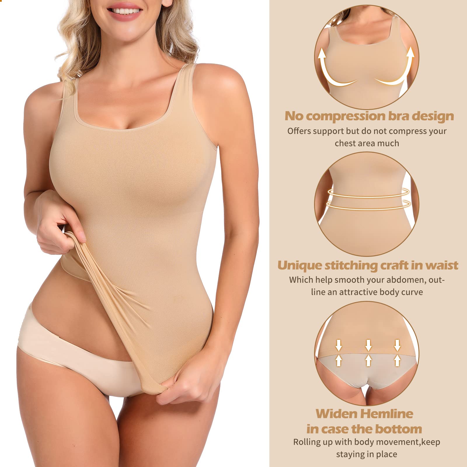 JOYSHAPER Women's Tummy Control Shapewear Cami - Seamless Compression Tank Top for Body Slimming & Smoothing | Perfect for Everyday Wear, Workout & Special Occasions
