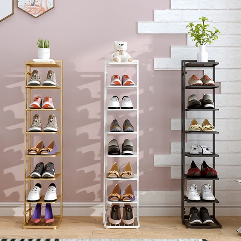 JTWMY 7-Tier Gold Shoe Rack - Space Saving DIY Shoe Organizer Cabinet for Living Room, Entryway & Closet - Multi-Layer Shoe Shelf Storage Furniture - Easy Assembly Shoe Storage Solution for Home Organization