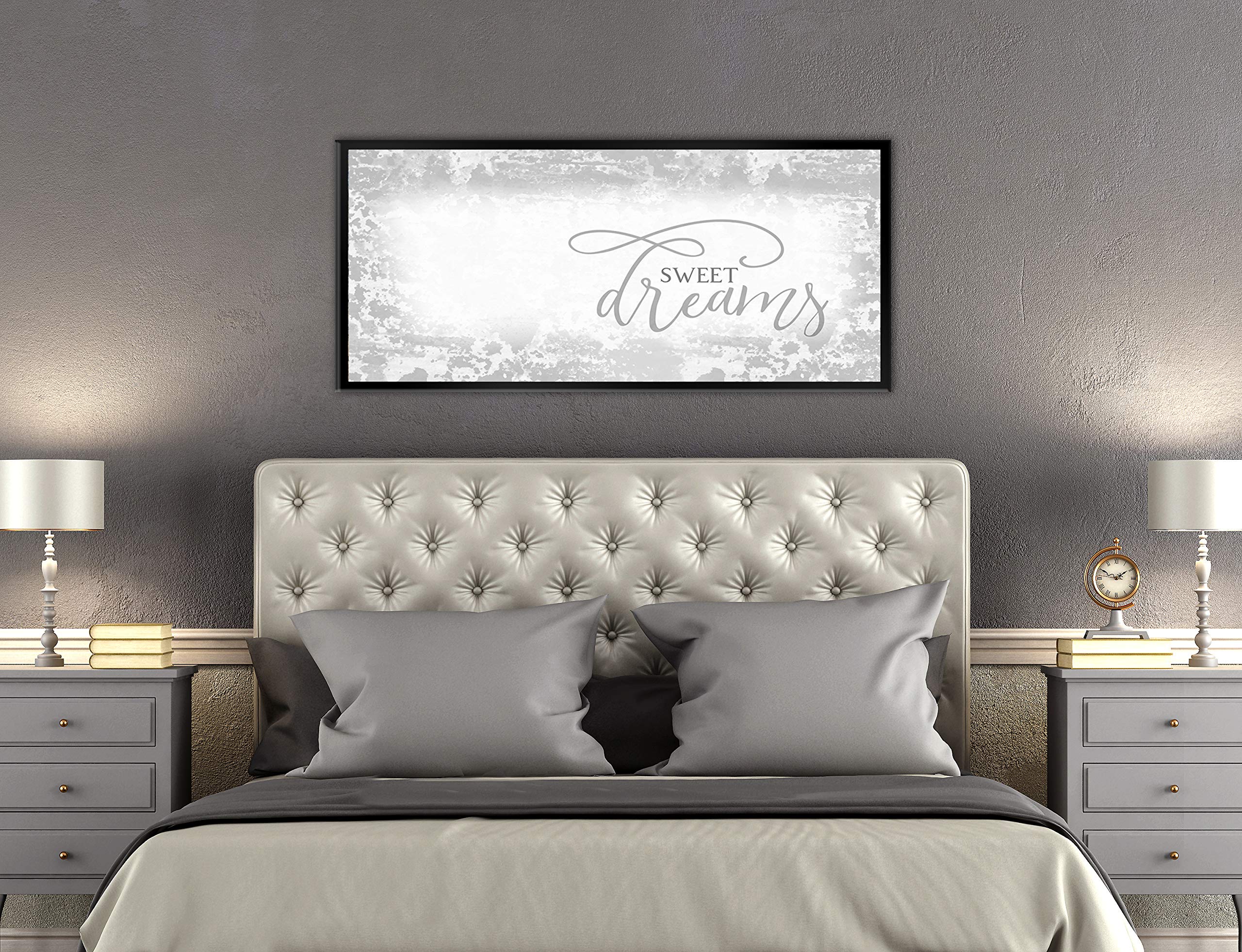 Sweet Dreams Wall Art Decor - Large Framed Canvas for Master Bedroom, Above Bed Sign (Grey & Black Floating Frame 42x19) - Perfect for Home Decor, Housewarming Gifts & Cozy Bedroom Aesthetics