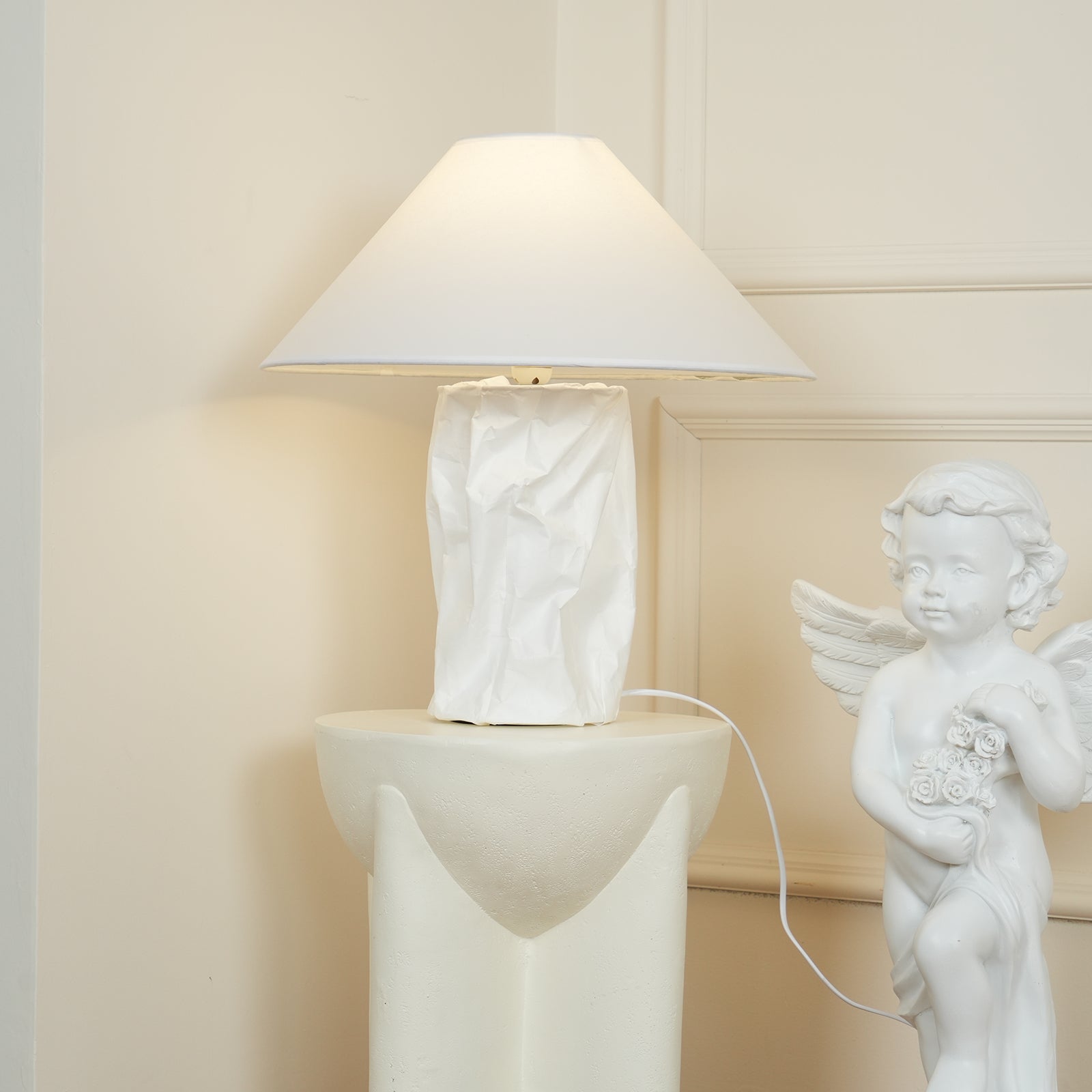 Crinkle Paper Table Lamp - Modern Handmade Decorative Light for Bedroom, Living Room & Office - Eco-Friendly LED Desk Lamp for Cozy Ambiance & Relaxation