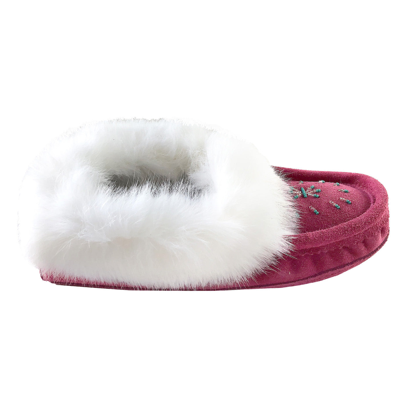 Women's Warm Fleece-Lined Rabbit Fur Pink Suede Moccasin Slippers - Cozy Indoor/Outdoor House Shoes for Winter Comfort
