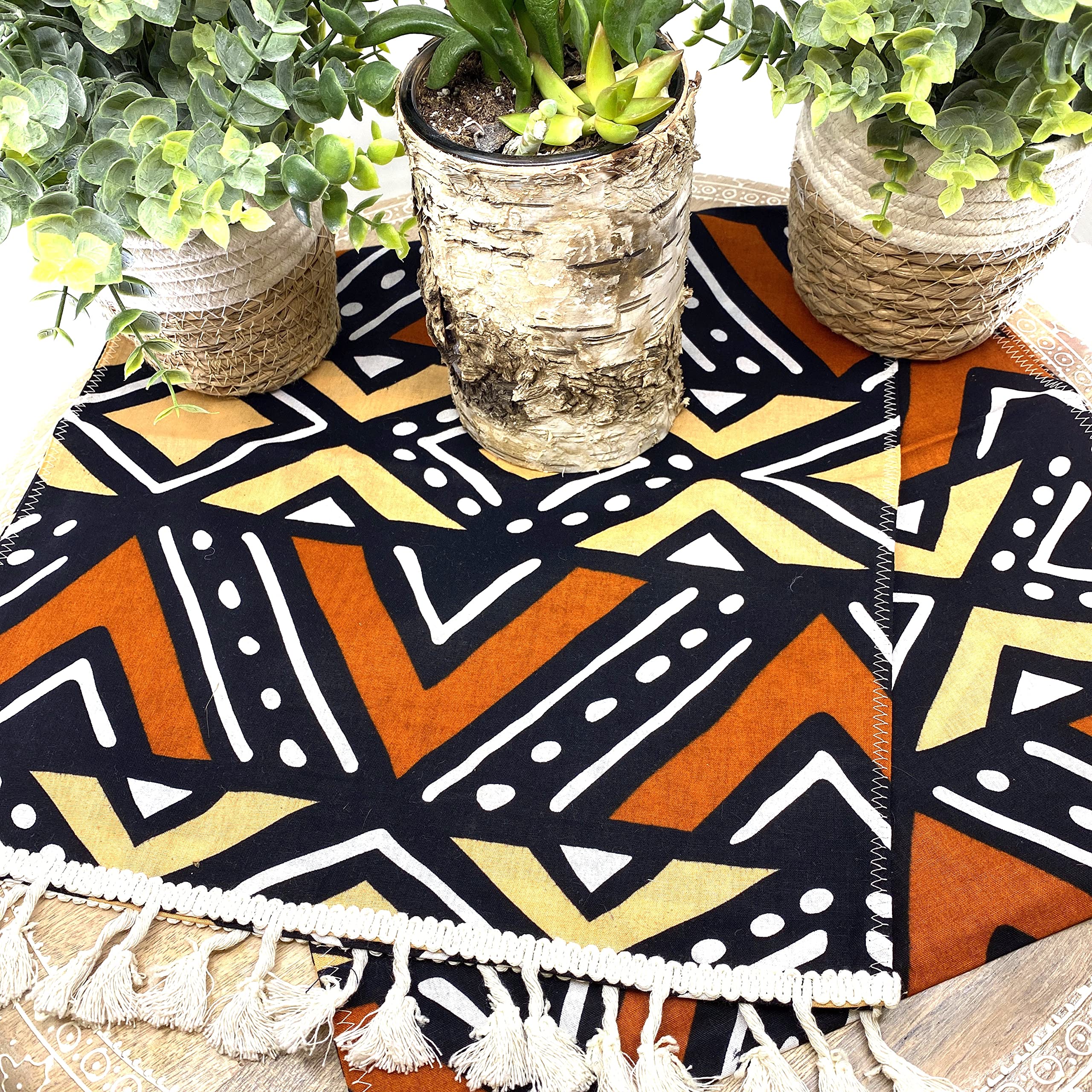 SUNSUM Handmade Orange Bologan Wax Print Coffee Table Runner - Boho Home Decor for Living Room, Dining Table, Wedding & Party Decorations