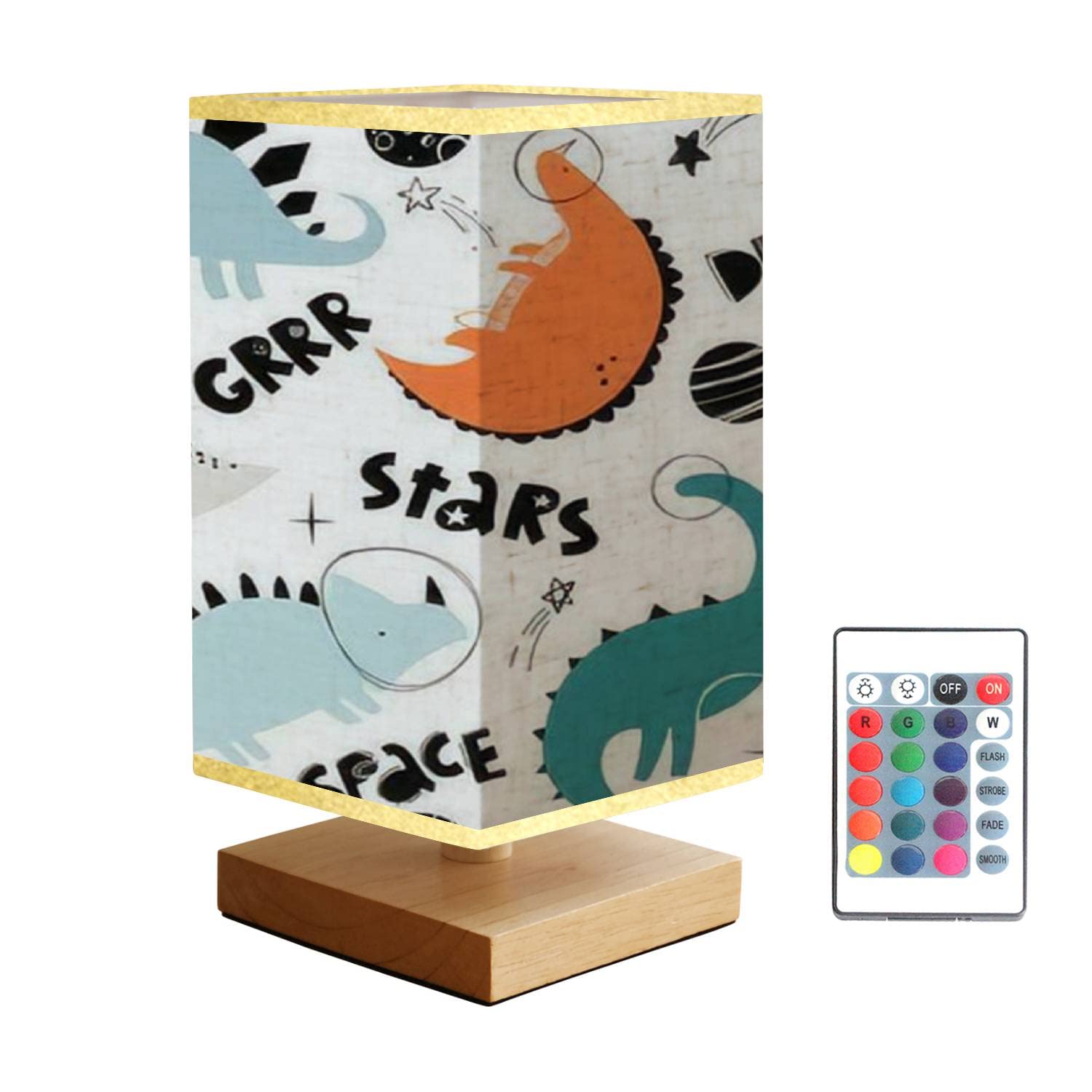 Dimmable Kids Nightstand Lamp with Cute Dinosaurs - Hand-Painted Wooden Base & Flaxen Fabric Shade for Bedroom, Nursery, or Living Room | Perfect Bedside Desk Lamp for Children's Room Decor & Cozy Reading Light